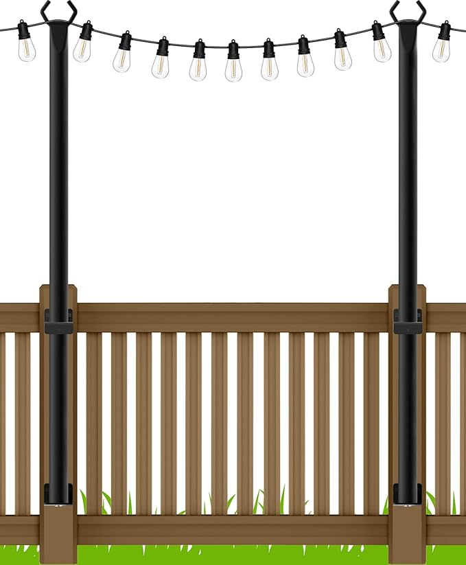 LETIANPAI 2 Pack String Light Poles,5 Ft Metal Poles with Fence Bracket for Outdoor String Lights,Outdoor Light | Lumora