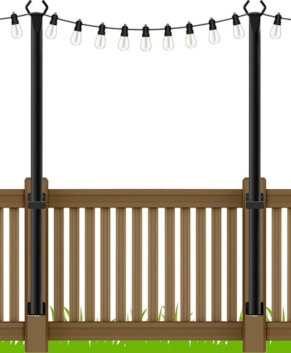 LETIANPAI 2 Pack String Light Poles,5 Ft Metal Poles with Fence Bracket for Outdoor String Lights,Outdoor Light Poles,Poles/Post/Stand for Outside