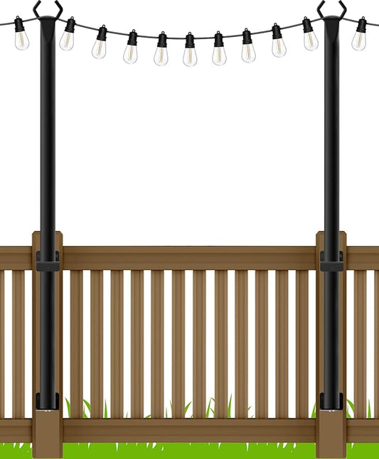 LETIANPAI 2 Pack String Light Poles,5 Ft Metal Poles with Fence Bracket for Outdoor String Lights,Outdoor Light Poles,Poles/Post/Stand for Outside