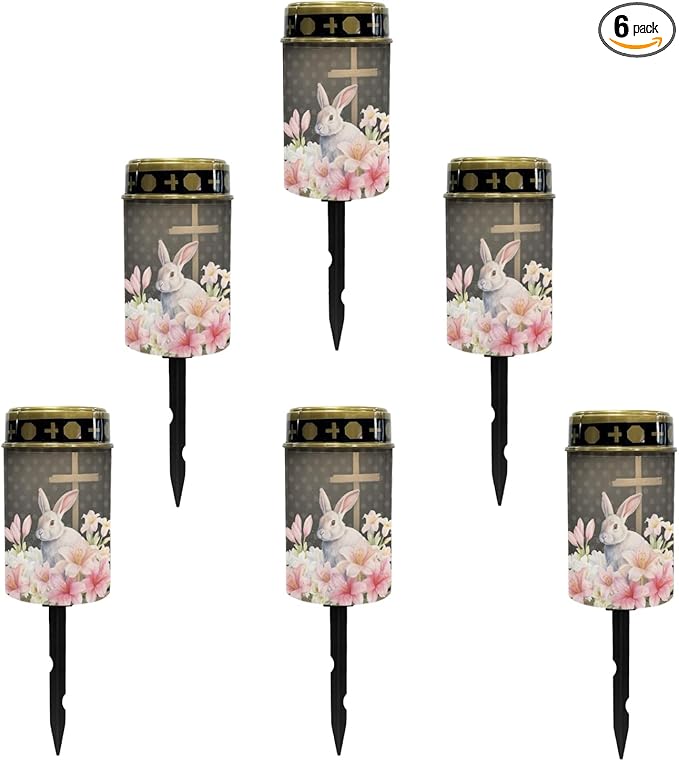 Cross Rabbit Cemetery Solar Powered Lights for Grave, Outdoor Pathway Cactus Green Lantern Stake, Waterproof Walkway Garden Decoration for Yard Patio