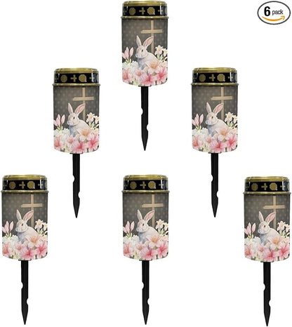 Cross Rabbit Cemetery Solar Powered Lights for Grave, Outdoor Pathway Cactus Green Lantern Stake, Waterproof Walkway Garden Decoration for Yard Patio