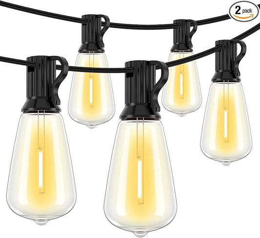100Feet String Lights with 52 ST38 Edison Bulbs(2 Sqare) + 100Feet (50FT*2Pack) String Lights with 54 ST38 Edison Bulbs(4 Sqare)