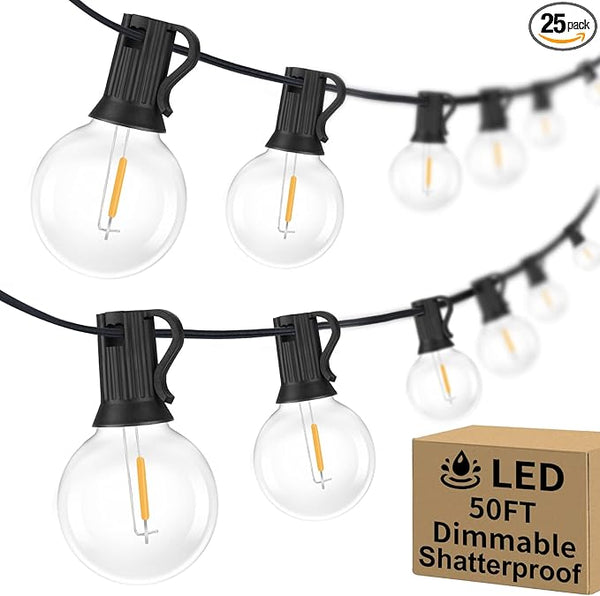 Bosceos 50FT Outdoor G40 LED Globe String Lights Dimmable Waterproof Shatterproof Light Strings with 25 Bulbs | Lumora