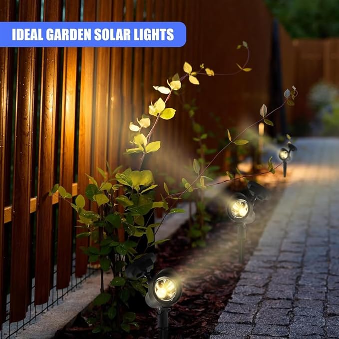 Adjustable Solar Spot Lights with Stakes Set of 2 – Warm White LED, Black, Auto On/Off Dusk-to-Dawn, Water & Weather Resistant – Solar Garden Lights for Outdoor Path, Patio, Lawn
