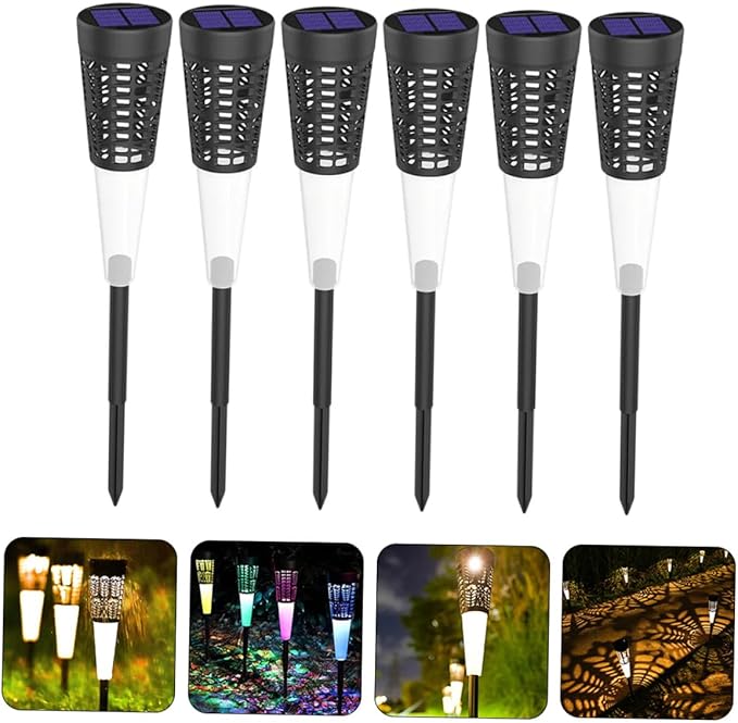 ARTIBETTER 6pcs Solar Garden Stake Lights Warm Colorful LED Outdoor Pathway Landscape Lamps for Yard Courtyard Decoration