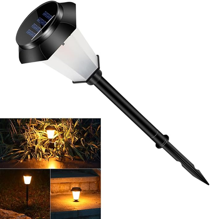 Solar Powered Simulated Flame Landscape Path Light, Waterproof LED Garden Lantern, Standing Outdoor Lawn Light for Patio Yard and Garden Pathway, Black