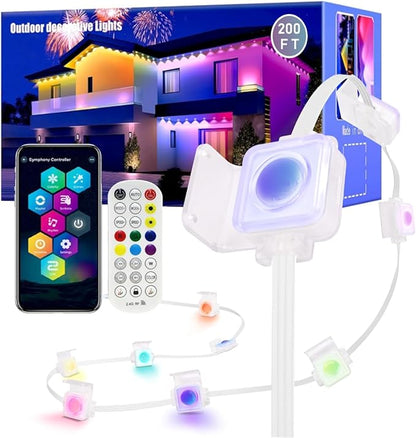 Permanent Outdoor Lights, 200FT RGB LED Smart Eaves Lights with 120 LEDs, IP67 Waterproof, Remote/APP Control, DIY Scene Modes, Music Sync Lighting for Party, House, All Holiday Decorations