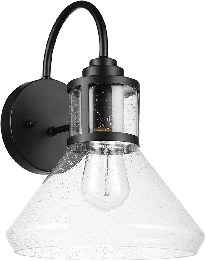 GLOBE Electric 44661 Torrent 1-Light Outdoor Wall Sconce, Black, Seeded Glass Shade, 60W Vintage Edison | Lumora