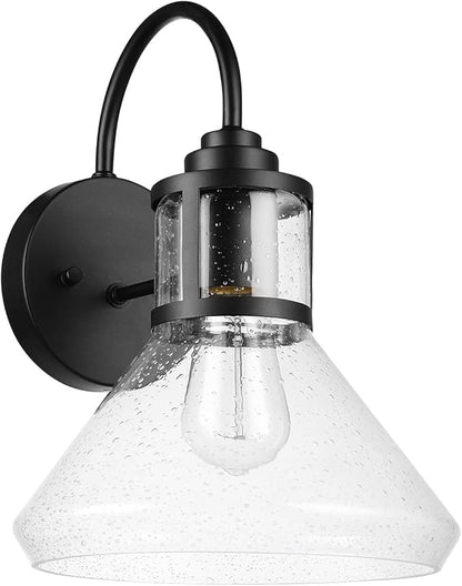 GLOBE Electric 44661 Torrent 1-Light Outdoor Wall Sconce, Black, Seeded Glass Shade, 60W Vintage Edison Incandescent Bulb Included