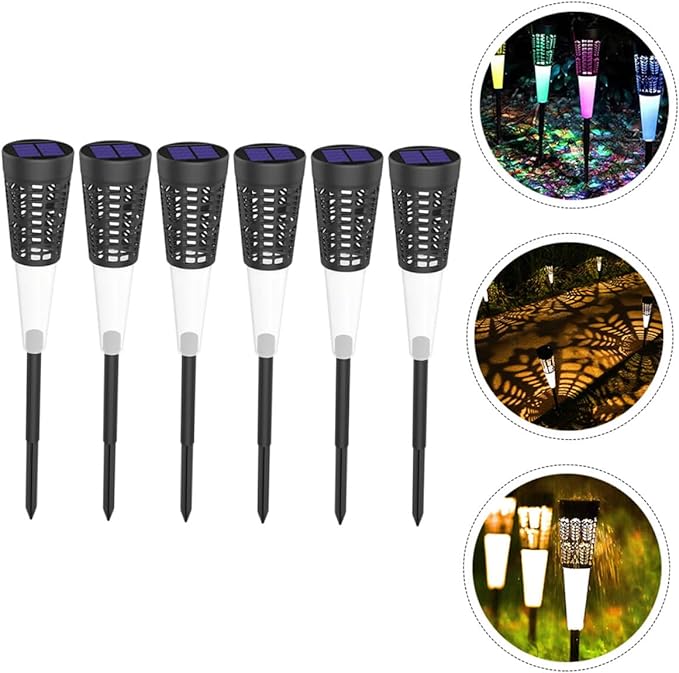 DOITOOL 6pcs Solar Garden Stake Lights, Outdoor Warm Colorful LED Pathway Lamps with Hollow Cone Design, Solar-Powered Yard and Lawn Decorative Ground Lighting for Patio and Garden Use