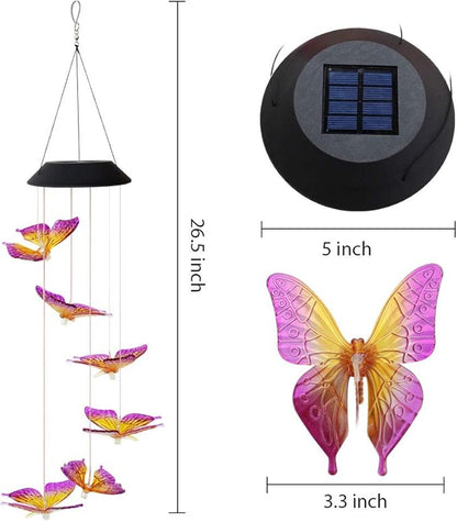 Solar Butterfly Wind Chime Color Changing Outdoor Garden Decorative Lights for Walkway Pathway Backyard Christmas Decoration Parties (Purple, 25x5x5 inches)