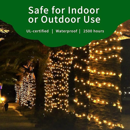Ultra-Bright Connects End to End Yellow Christmas Mini Lights 300L 63.8Ft(2Sets-Each 150L) UL Listed Incandescent Bulb String Light for Indoor Outdoor Holiday Garden Christmas Tree Decor