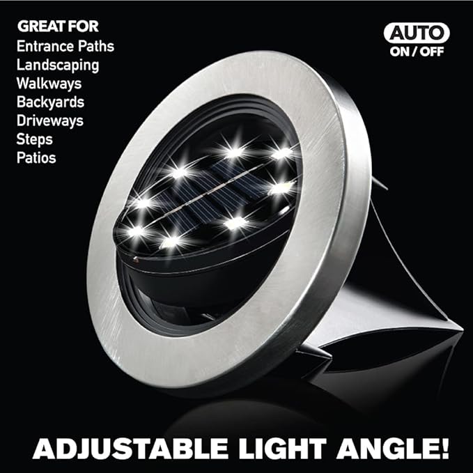Bell+Howell Swivel Disk Lights Solar-Powered In-ground 8-LED Flat & Landscape Lighting for Outdoor, Yard, Garden & | Lumora