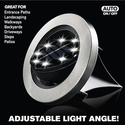 Bell+Howell Swivel Disk Lights Solar-Powered In-ground 8-LED Flat & Landscape Lighting for Outdoor, Yard, Garden & Lawn – Wireless, Easy Installation, Stakes Included Deluxe As Seen On TV Set of 8