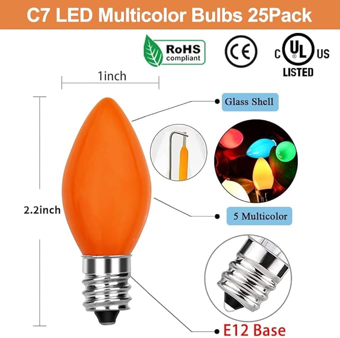 Christmas C7 LED Light Bulbs C7 LED Bulbs 25 Pack C7 LED Replacement Bulbs C7 LED - Outdoor Lighting Accessory | Lumora