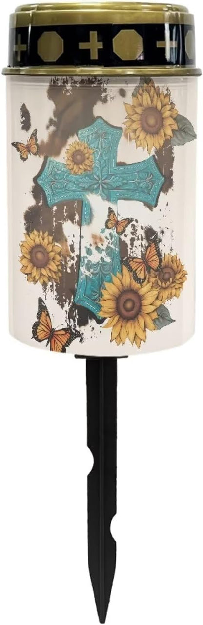 Cross Sunflower Butterfly Cemetery Cross Solar Lights Solar Light Outdoor for Cemetery, LED Waterproof Solar Lights for Garden, Balcony, Yard, Memorial Gifts