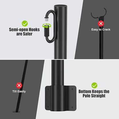 String Light Mounting Pole, Wall Mounted Hanging Hook Rod for Outdoor Patio, Garden Deck, Fairy Lights, Indoor Wedding Party Decoration,Fence Post Extender with Holder, 1.3FT Heavy Duty 4 Pack Black