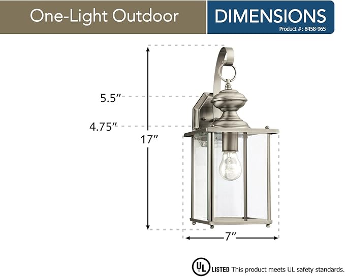 Sea Gull 8458-965 One Light Antique Brushed Nickel Lantern,Silver - Outdoor Wall Light | Lumora