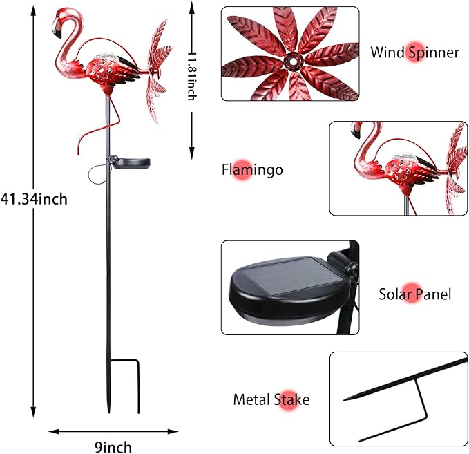 Bshine Flamingo Solar Light Wind Spinner Outdoor Garden Decoration, Waterproof Garden Stake LED with Cracked Glass Ball, Gift for Mom,Lawn Ornaments for Pathway, Patio, Yard Christmas Decor Outdoor