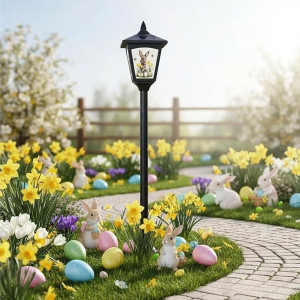 1 Pack 40" Solar Lamp Post Light with Removable Easter Bunny Design Panel, Waterproof LED Pathway Light Cool White | Lumora