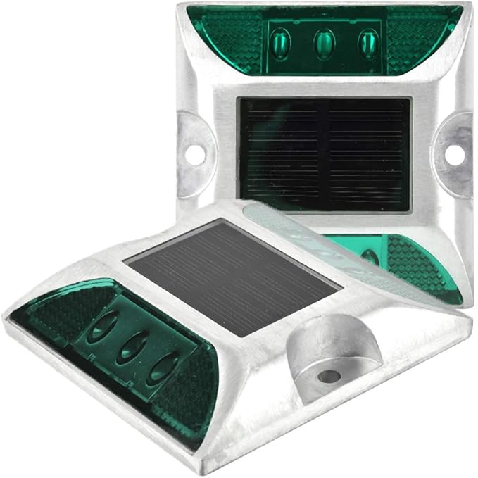 Dioche 2 Pcs Solar Power Ground Marker Lights/Outdoor Driveway Road Stud Lamp 6 LED/Road Stud Pathway Marker Light