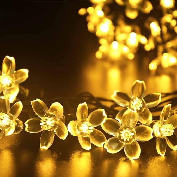 Hann® Solar String Lights, 21ft 50 LED Fairy Blossom Flower Christmas Decorative Lighting for Outdoor Home Lawn Garden Wedding Patio Party and Holiday Decorations (50 LED Peach Blossom Warm White)