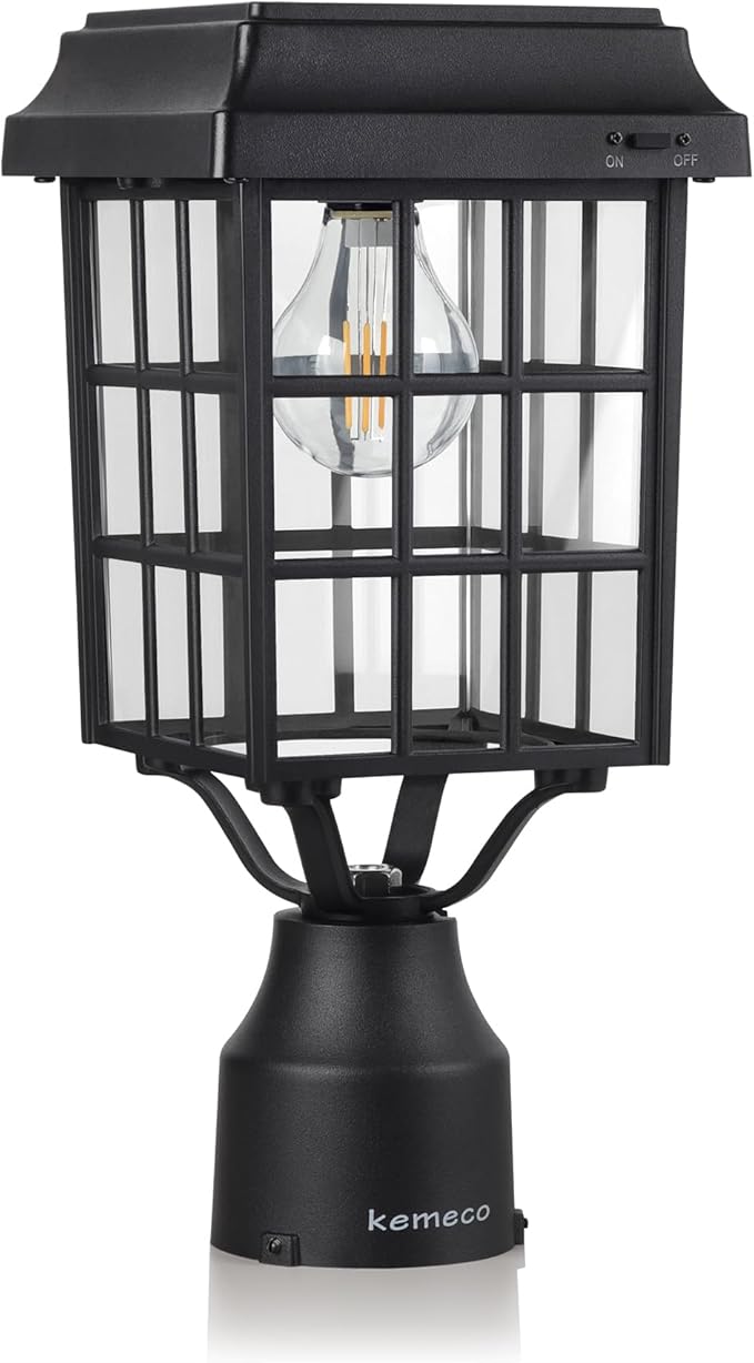 Kemeco ST4329Q-A Solar Post Light Squared Frame Exterior Waterproof Led Fixture for Outdoor Garden Street Post Pole | Lumora