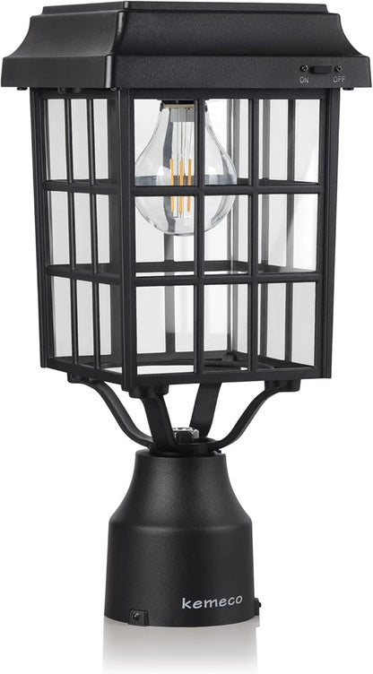 Kemeco ST4329Q-A Solar Post Light Squared Frame Exterior Waterproof Led Fixture for Outdoor Garden Street Post Pole Yard Driveway Walkway Entryways (Flat Roof)
