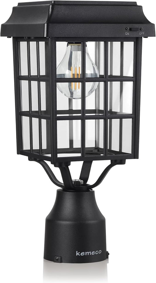 Kemeco ST4329Q-A Solar Post Light Squared Frame Exterior Waterproof Led Fixture for Outdoor Garden Street Post Pole Yard Driveway Walkway Entryways (Flat Roof)