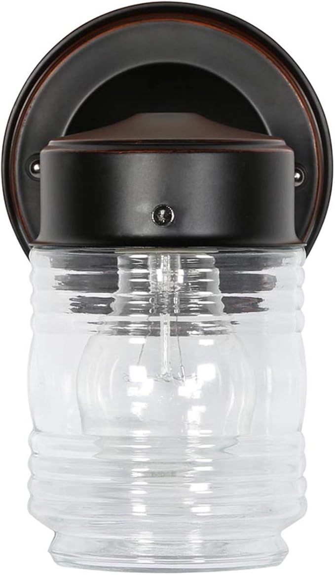Design House 587311 Jelly Jar Classic 1-Light 2-Pack Indoor/Outdoor Wall Light with Clear Ribbed Glass for Entryway Porch Patio, Oil Rubbed Bronze