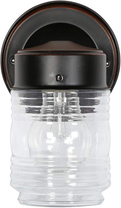 Design House 587311 Jelly Jar Classic 1-Light 2-Pack Indoor/Outdoor Wall Light with Clear Ribbed Glass for Entryway Porch Patio, Oil Rubbed Bronze