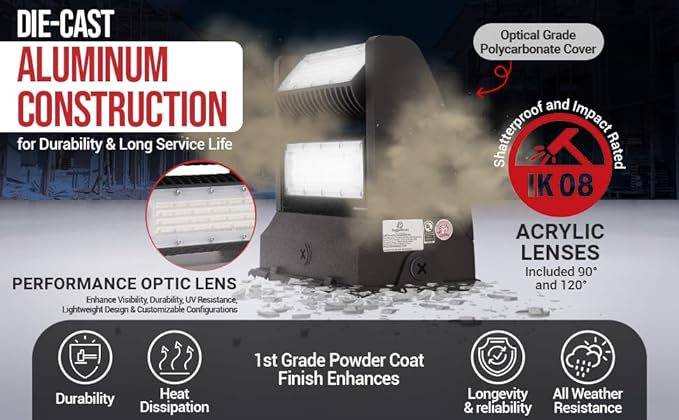 RuggedGrade 40W - Rotate IV Series LED Wall Pack with Photocell - 5,700 Lumens - Color Selectable 3000K/4000K/5000K - Outdoor LED Wall Light - Black Housing - DLC 5.1 Premium