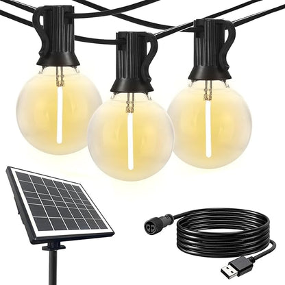 SUNTHIN 100ft Solar String Lights, USB Rechargeable Solar Outdoor Lights with 48 Waterproof & Shatterproof G40 LED Bulbs for Patio, Porch, Garden, Deck, Bistro, Cafe, Camping