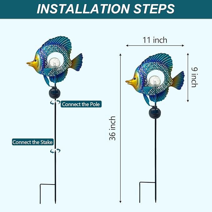 HONGLAND Solar Outdoor Lights -Metal Fish Decorative Stake- Garden Colorful LED Solar Path Lights for Lawn Path Yard Decoration Gift Idea