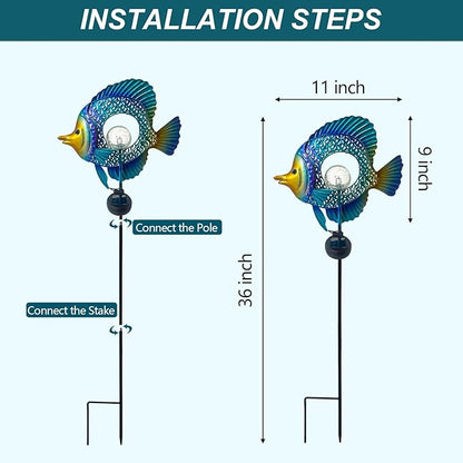 HONGLAND Solar Outdoor Lights -Metal Fish Decorative Stake- Garden Colorful LED Solar Path Lights for Lawn Path Yard Decoration Gift Idea