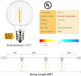 100ft 2-Pack Outdoor String Lights,Dimmable G40 LED String Lights with 52 Shatterproof Clear Bulbs UL Approval | Lumora