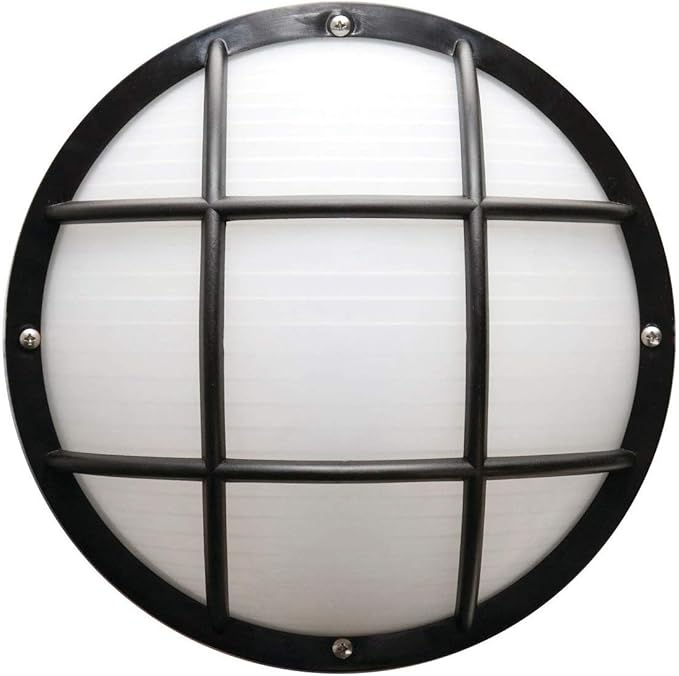 Solus Nautical S772WF Round Outdoor Wall/Ceiling Mount Light – Black or White, Composite, Frosted Polycarbonate Diffuser – LED Bulb Included, Non-Corrosive (Black, Warm White (3000K), Single Pack)