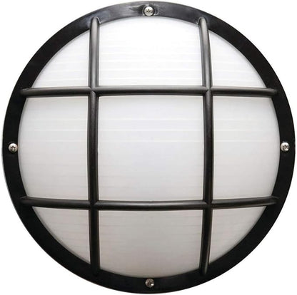 Solus Nautical S772WF Round Outdoor Wall/Ceiling Mount Light – Black or White, Composite, Frosted Polycarbonate Diffuser – LED Bulb Included, Non-Corrosive (Black, Warm White (3000K), Single Pack)