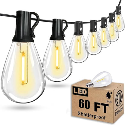 60FT Outdoor String Lights S11 LED Patio with 16+1 Plastic Bulbs(1 Spare),Waterproof Connectable Hanging Lights for Backyard Porch Balcony Party Decor