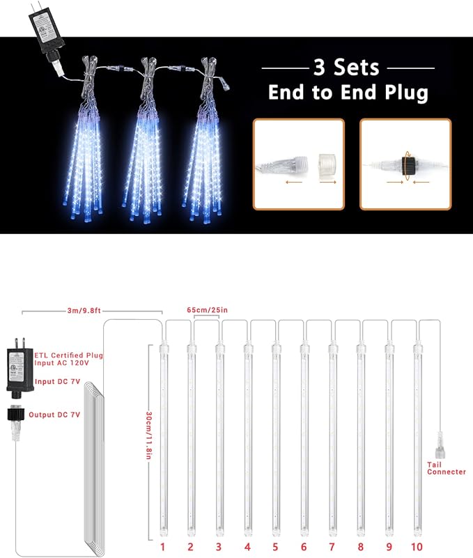 Flacchi Blue 10 Tubes 240 LED Raindrop Lights Meteor Shower Icicle Lights with Timer - Outdoor String Light | Lumora