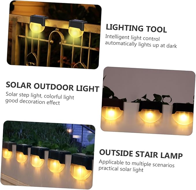 Lurrose 4pcs Solar Stair Lights Outdoor Led Step Lamps Solar Garden Path Lights Weatherproof Energy-Saving No Wiring Easy Install