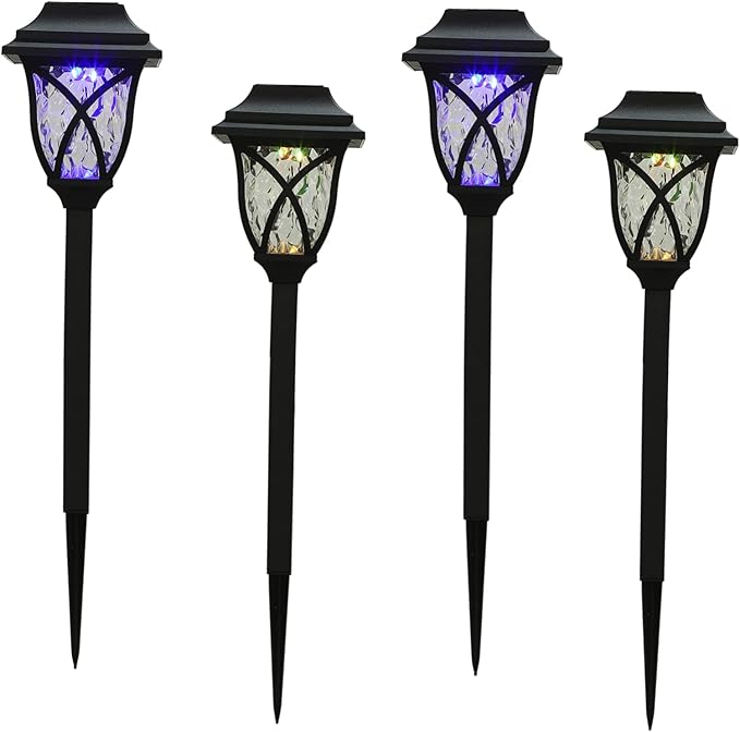 Angoily 4pcs Solar Garden Light Led Landscape Lamp for Lawn Pathway Outdoor Use Construction Easy Installation Dual Function Ground Pillar Lamp