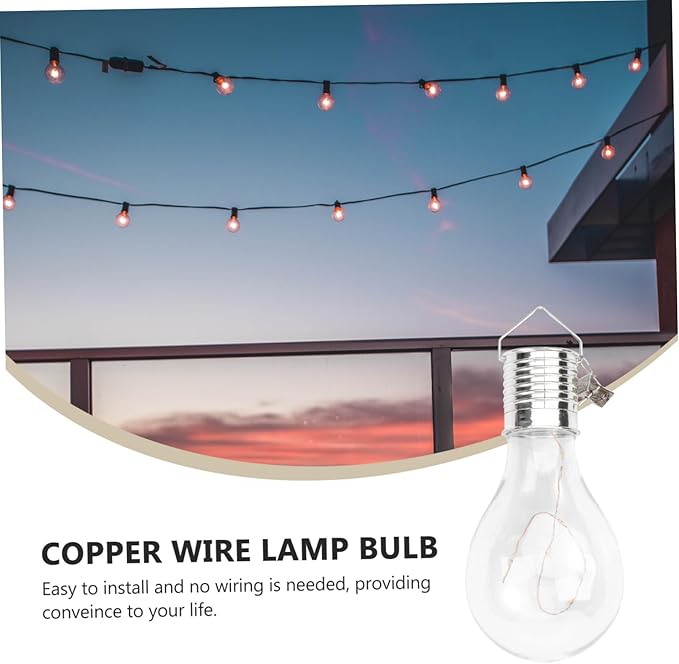 Uonlytech 6pcs Solar Powered Led Bulb String Lights Transparent Warm White Hanging Light Bulb Easy to Install Copper Wire Decoration for Garden Patio Party Home