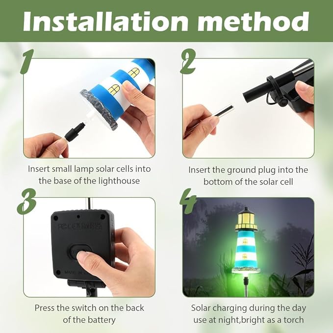 2 PCS Solar Lighthouse,7 Colors Changing Lighthouse Solar Light Outdoor Decor for Yard and Garden,Path Lights Lighthouse,IP65 Waterproof