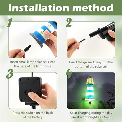 2 PCS Solar Lighthouse,7 Colors Changing Lighthouse Solar Light Outdoor Decor for Yard and Garden,Path Lights Lighthouse,IP65 Waterproof