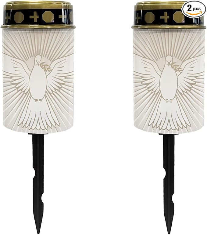 Dove of Peace Cemetery Solar Lights for Grave Set of 2 Decorative Cemetery Lights for Grave Waterproof Solar Powered Light for Cemetery Gravesite Memorial Gift Grave Lamp