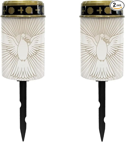 Dove of Peace Cemetery Solar Lights for Grave Set of 2 Decorative Cemetery Lights for Grave Waterproof Solar Powered Light for Cemetery Gravesite Memorial Gift Grave Lamp
