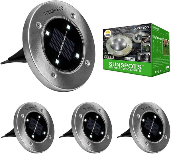 Solar LED Disk Lights - 4 LEDs, Outdoor Ground Landscape Lights for Lawn, Garden, Patio, Pathway - Set of 4 | Lumora