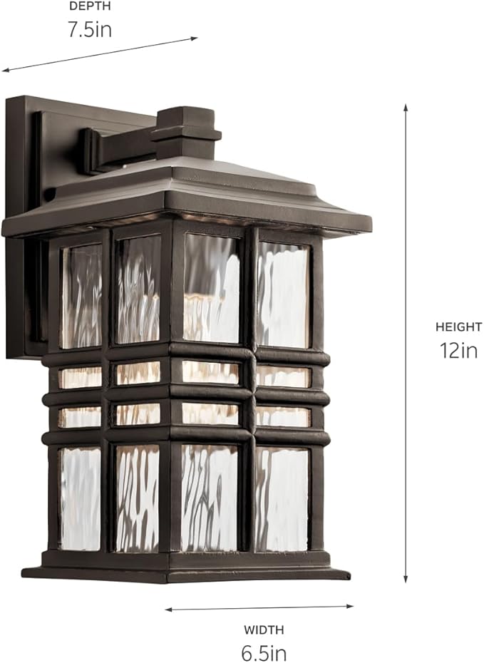 Kichler Beacon Square 1-Light Outdoor Wall Light in Olde Bronze, Clear Hammered Glass Shade, (6.5" W x 12" H x 7.5" | Lumora