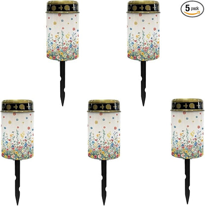 Floral Waterproof Solar Pathway Lights Outdoor Landscape Lighting Flameless Warm White Lantern Solar-Powered Fairy Lights for Outside LED Solar Stake Lights for Yard Patio Driveway